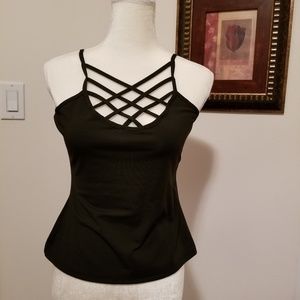 Strappy Black Crop Tank Top
